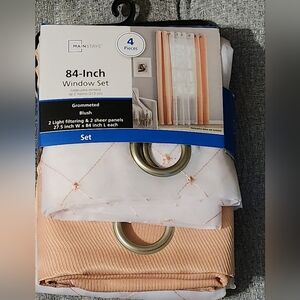 Mainstays Embroidered Curtain Panels, Set of 4, Blush, 27.5" W x 84" L